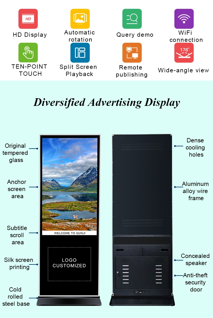 Floor Standing Vertical TV Touch Screen Kiosk 4K Indoor Advertising Player Display Screen HD LCD Digital Signage