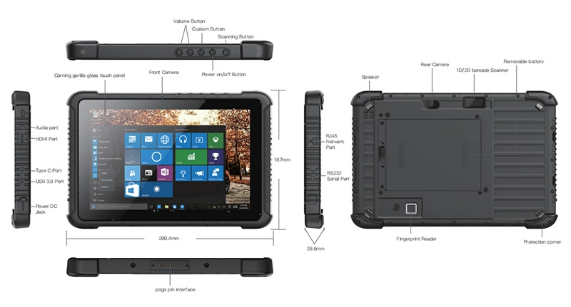 Win 10 PRO Operating System Tablet Computer for Industrial Vehicle: 10.1 Inch Rugged